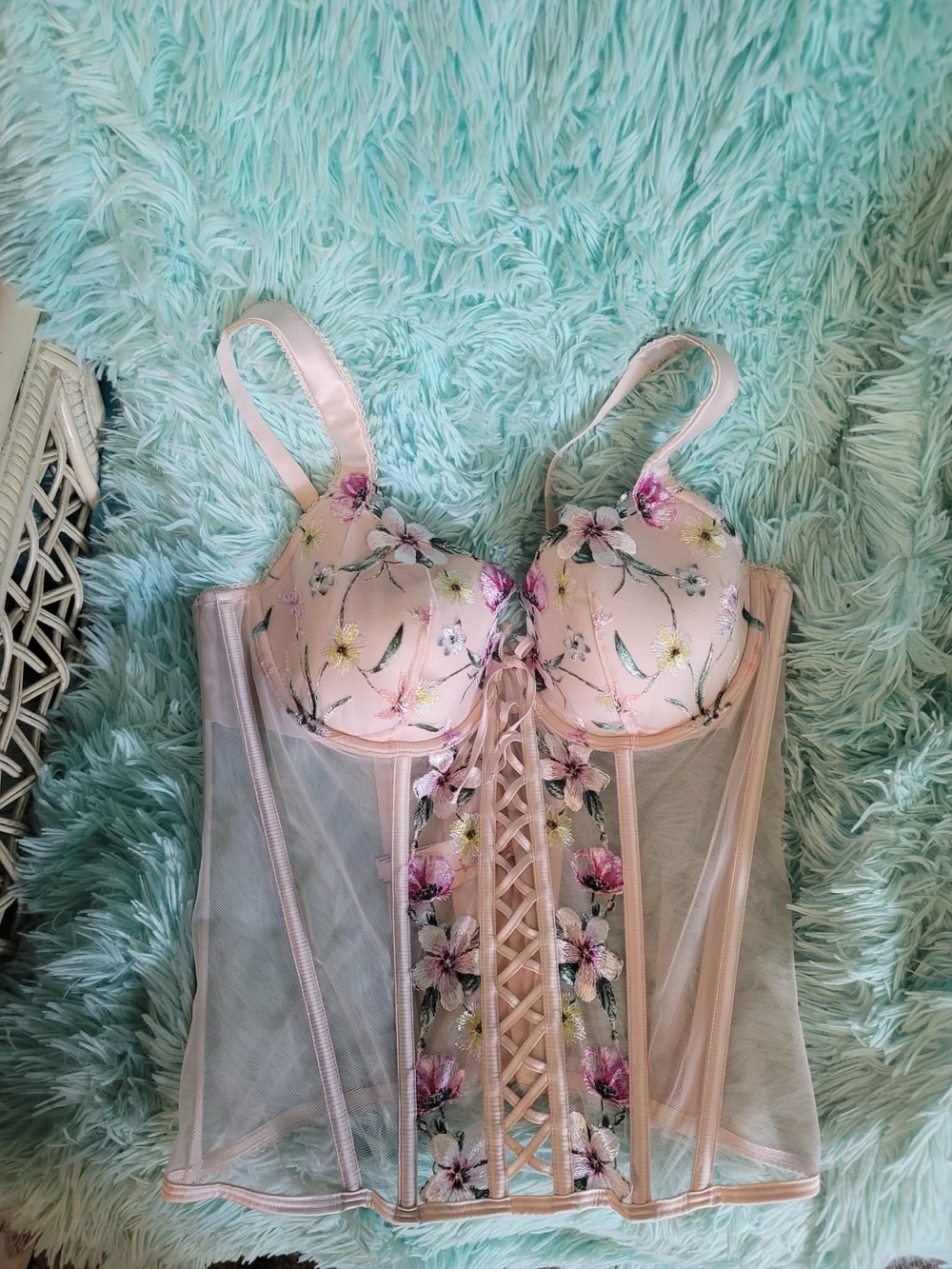 Victoria's Secret Pink Floral Lace-Up Bustier